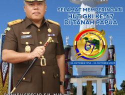 Kepala Kejaksaan Tinggi Papua Barat, Dr. Harli Siregar, S.H., M.Hum beserta Keluarga Besar Kejaksaan Tinggi Papua Barat mengucapkan Selamat Hari Ulang Tahun ke-67 Gereja Kristen Injili di Tanah Papua 26 Oktober 1956 – 26 Oktober 2023