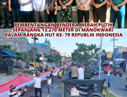 ASISTEN PENGAWASAN MENGHADIRI KEGIATAN PEMBENTANGAN BENDERA MERAH PUTIH DI MANOKWARI SEPANJANG 13.270 METER DALAM RANGKA HUT KE- 79 REPUBLIK INDONESIA