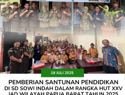 Pemberian Santunan Pendidikan di SD Sowi Indah dalam Rangka Hari Ulang Tahun XXV Ikatan Adhyaksa Dharmakarini Tahun 2025 di Wilayah Papua Barat