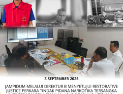 Jampidum Melalui Direktur B Menyetujui Restorative Justice Perkara Tindak Pidana Narkotika Tersangka “JHT” sebagai pelaksana Asas Dominus Litis Jaksa pada Kejari Sorong-Kejati Papua Barat